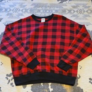 Red and Black Plaid Women's Crewneck